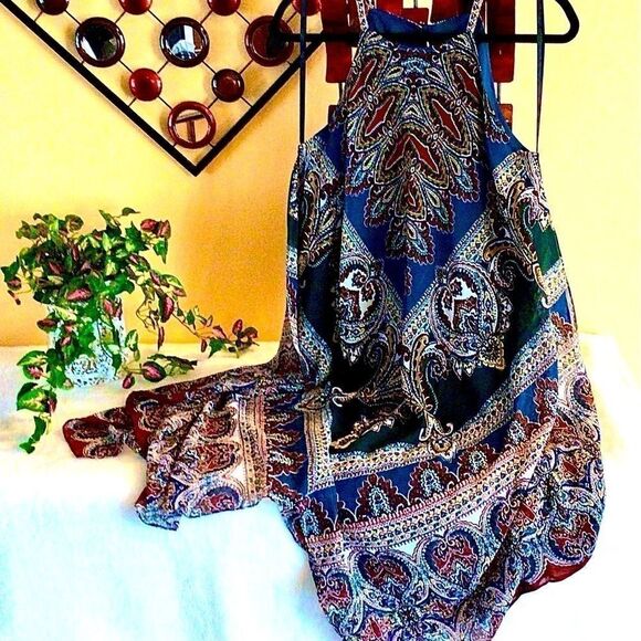 FESTIVAL NIGHT RIDER BOHO KERCHIEF HEM DRESS - TRUE TEAL/TAN 8 NWT - Picture 11 of 16